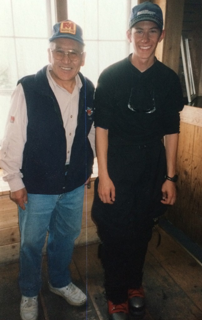 Nawang Gombu and I in 2000 in the gear shop of RMI on Mount Rainier. Nawang was the first person to summit Everest twice.